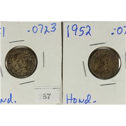 1951 & 1952 HONDURAS SILVER 20 CENTAVOS .0723