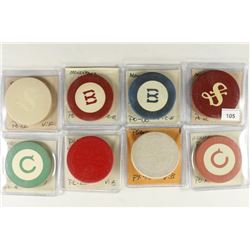 8 ASSORTED VINTAGE POKER CHIPS