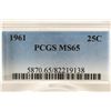 Image 3 : 1961 WASHINGTON SILVER QUARTER PCGS MS65