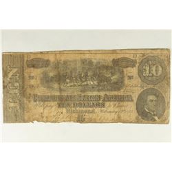 1864 $10 CONFEDERATE STATES OF AMERICA CURRENCY