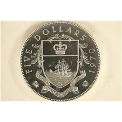 1970 BAHAMAS SILVER PROOF $5 1.2526 OZ. ASW