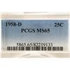 Image 3 : 1958-D WASHINGTON SILVER QUARTER PCGS MS65