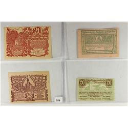 4 ASSORTED GERMAN NOTGELDS 4-20 HELLERS