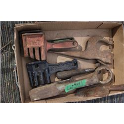 Flat with  Chain Detachers (3), Riveter (1), Chisels (2) & a Wrench