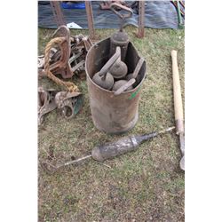 Five Gallon Pail with Old Grease Guns (6)