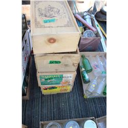Three Wooden Mandarin Orange Boxes & 1 Wooden Wine Box