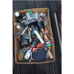Flat with Miscellaneous Small Bottles (Ink Bottles), Can Openers, Water Thermometer, Pencil Sharpene