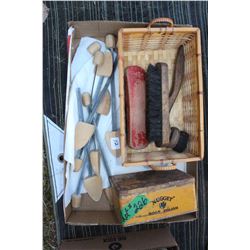 Flat with Shoe Stretchers, Polishing Brushes & A Nugget Polish Tin