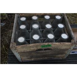 Twelve Milk Bottles - in a Wooden Milk Crate