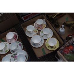 Flat with Assorted China Cups and Saucers (5)