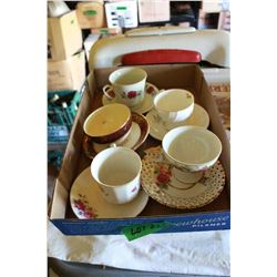 Flat with Assorted China Cups and Saucers (5)