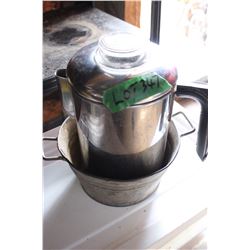 Coffee Percolator (Copper Bottom) and a Small Galvanized Tub