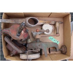 Hand Grinders (2), a Sickle Grinder and a Pick Head