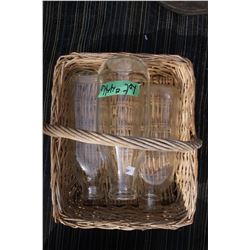 Wicker Basket with 3 Milk Bottles