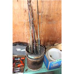 Metal Pail with Fishing Rods