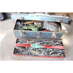 Metal Tool Box & Extra Tray with Binder/Swather Parts, Chain Break, and Chain Links