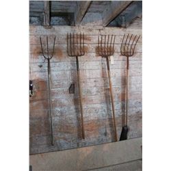 Manure Forks (3) and (1) Hay Fork