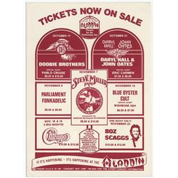 1977 Vegas Concert Handbill at The Aladdin Hotel (Las Vegas) for Hall & Oates / Steve Miller / Parli
