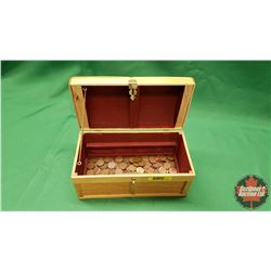 Little Wooden Treasure Chest with Canada Pennies (1930's, 40's, 50's, 60's, 70's, 80's)  (91) + US P