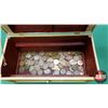Image 2 : Little Wooden Treasure Chest with Canada Pennies (1930's, 40's, 50's, 60's, 70's, 80's)  (91) + US P