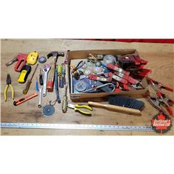 Tray Lot - Hand Tools: Clamps, Pliers, Screwdrivers, Hammer, Brush, etc