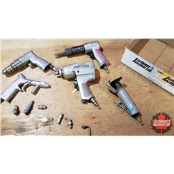 Tray Lot - Air Tools: 1/2" Impact Gun, 3/8" Drill, Sand Blaster, Air Chisel, Cutoff Wheel, 3 Air Chu