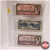 Image 1 : Canada Bills 1954 Sheet of 3: $2 S/N#FG1178587; $5 S/N#PS7945042; $10 S/N#PD0612865