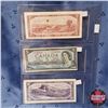 Image 2 : Canada Bills 1954 Sheet of 3: $2 S/N#FG1178587; $5 S/N#PS7945042; $10 S/N#PD0612865