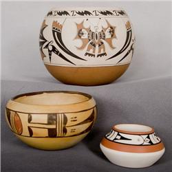 Three Pueblo Pots. Two Hopi one Jemez