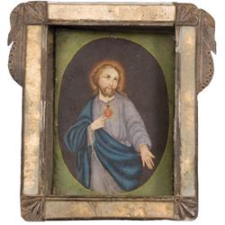 Mexican Retablo in Tin Frame.