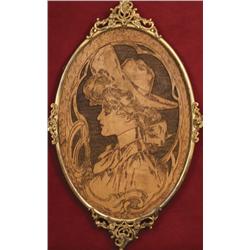 Antique Pyrograph on Wood. 