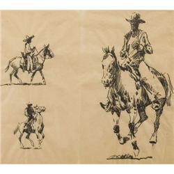 Edward Borein. Three Drybrush Drawings.