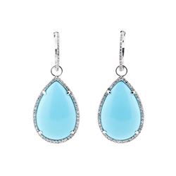 14.80 ctw Turquoise And Diamond Earrings - 14KT White Gold