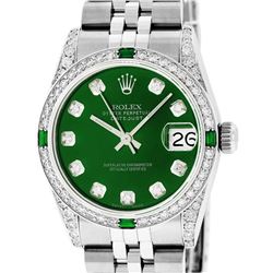 Rolex Women Midsize 31mm Green Diamond Lugs & Emeralds Datejust Wristwatch