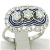 Image 1 : Vintage 18kt White Gold and Blue Enamel 1.15 ctw Diamond Ring