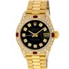 Image 2 : Rolex Ladies 18K Yellow Gold Black Diamond And Ruby President Wristwatch With Ro