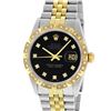 Image 2 : Rolex Mens 2 Tone 14K Black Diamond Pyramid Bezel Datejust Wristwatch