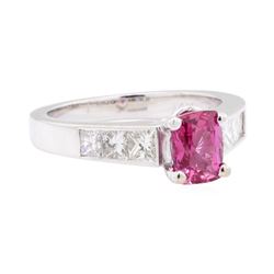 1.60 ctw Pink Sapphire And Diamond Ring - 14KT White Gold