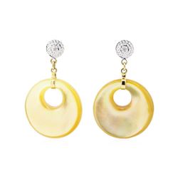 0.02 ctw Diamond and Mother of Pearl Earrings - 14KT Yellow Gold