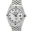 Image 2 : Rolex Mens Stainless Steel Silver MOP Roman 36MM Diamond & Emerald Datejust Wris