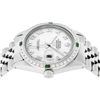 Image 7 : Rolex Mens Stainless Steel Silver MOP Roman 36MM Diamond & Emerald Datejust Wris