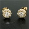 Image 5 : 14k Yellow Gold 1.12 ctw Round Brilliant Diamond Stud Earrings w/ Pave Halos
