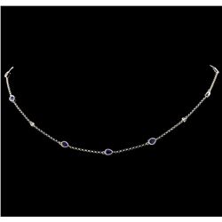 1.88 ctw Blue Sapphire and Diamond Necklace - 18KT White Gold