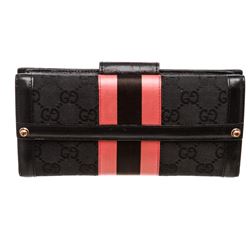 Gucci Black Pink Canvas Leather GG Continental Wallet
