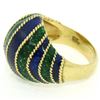 Image 2 : Vintage 18kt Yellow Gold Striped Blue and Green Enamel Dome Ring