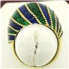 Image 4 : Vintage 18kt Yellow Gold Striped Blue and Green Enamel Dome Ring