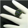 Image 8 : Vintage 18kt Yellow Gold Striped Blue and Green Enamel Dome Ring