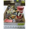 Image 1 : BOX OF MISC. TINS, POCKET KNIVES, ETC.