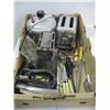 Image 1 : BOX OF MISC.- TOASTER, PRESSURE COOKER, IRON, ETC.