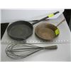 Image 1 : CAST FRY PAN, COPPER FRY PAN & A WHISK
